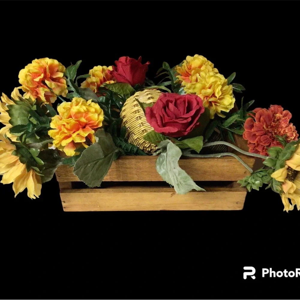 Beautiful Floral Centerpiece In Decorative Crate Basket